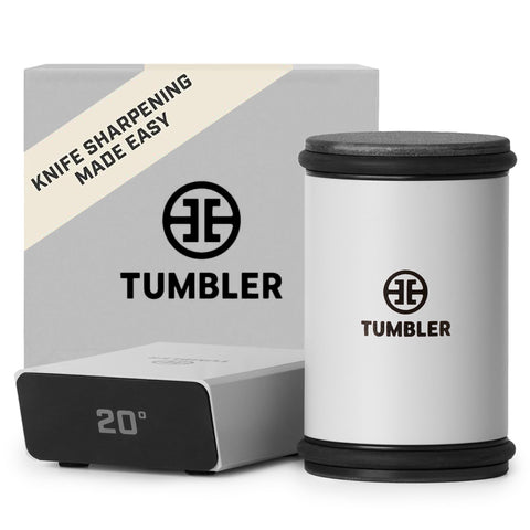 Tumbler Pro rolling knife sharpener on counter for quick precision sharpening.