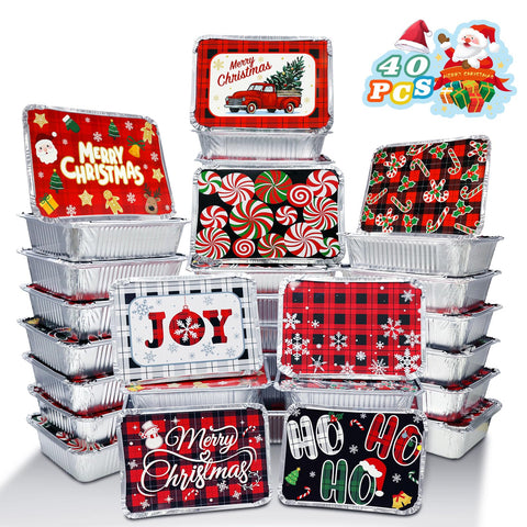 Tunpug Christmas foil container with forest lid design, ideal for gifting cookies