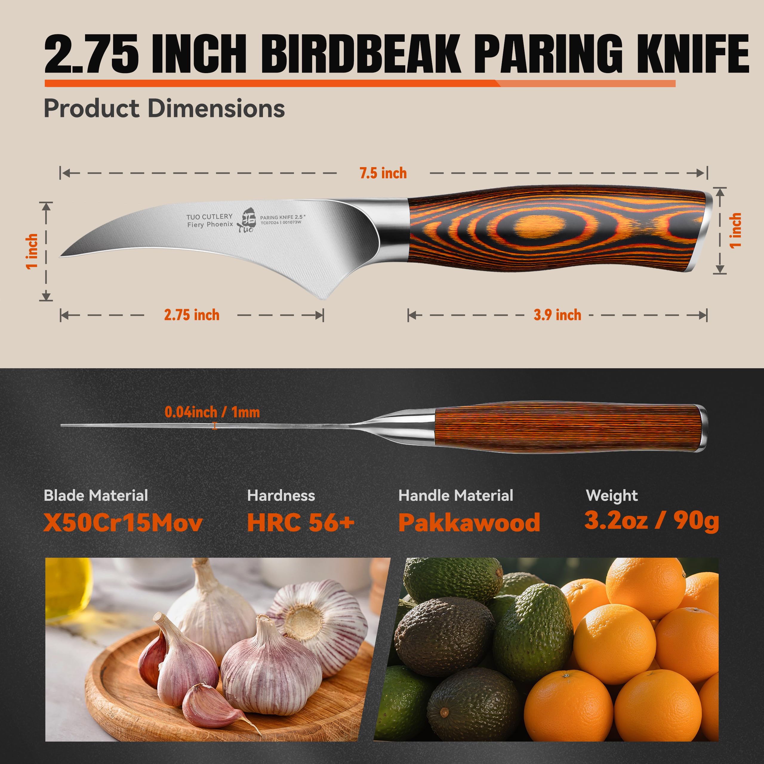 tuo paring knife curved blade in action for quick trimming of produce