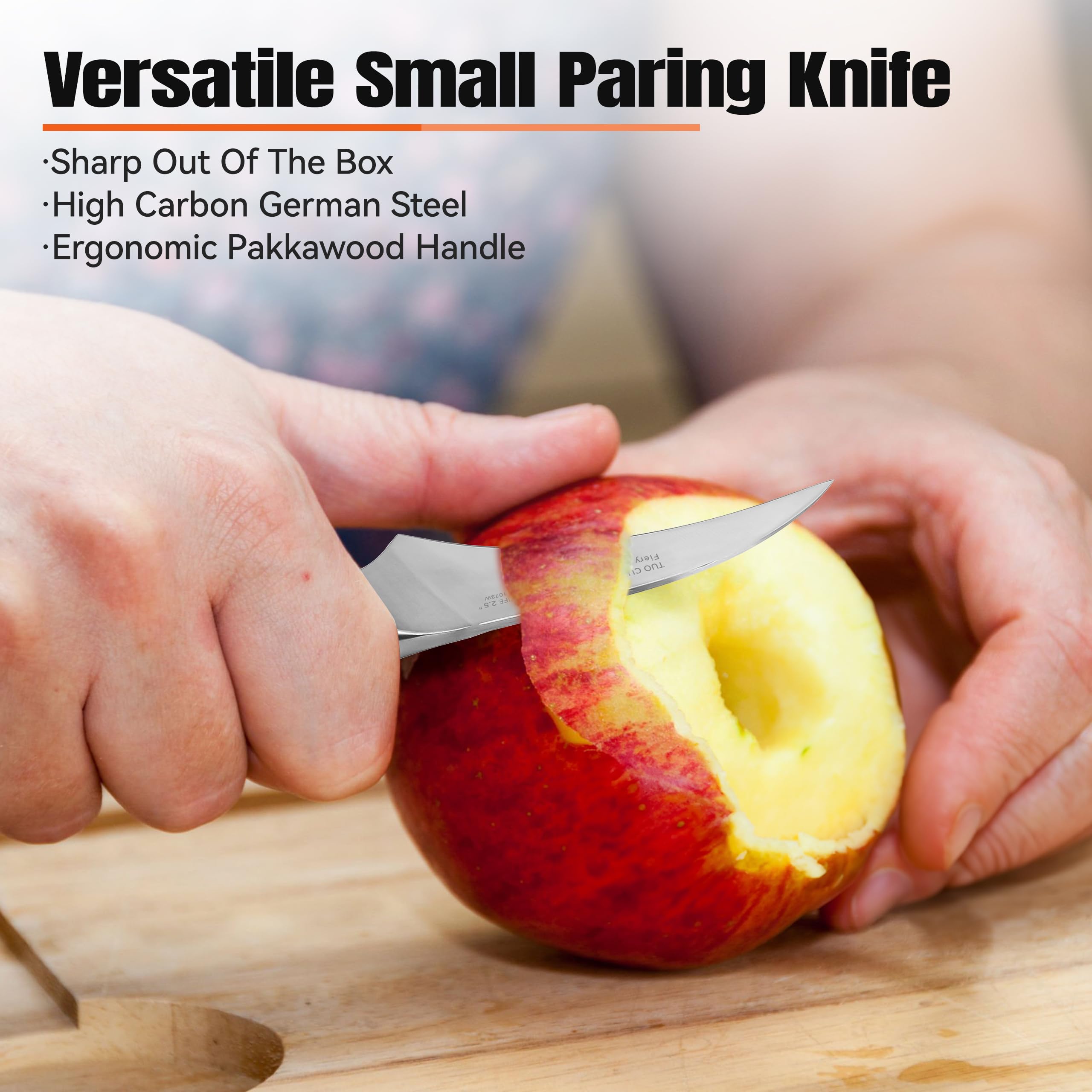 tuo bird beak paring knife ergonomic tan and black handle for comfortable grip
