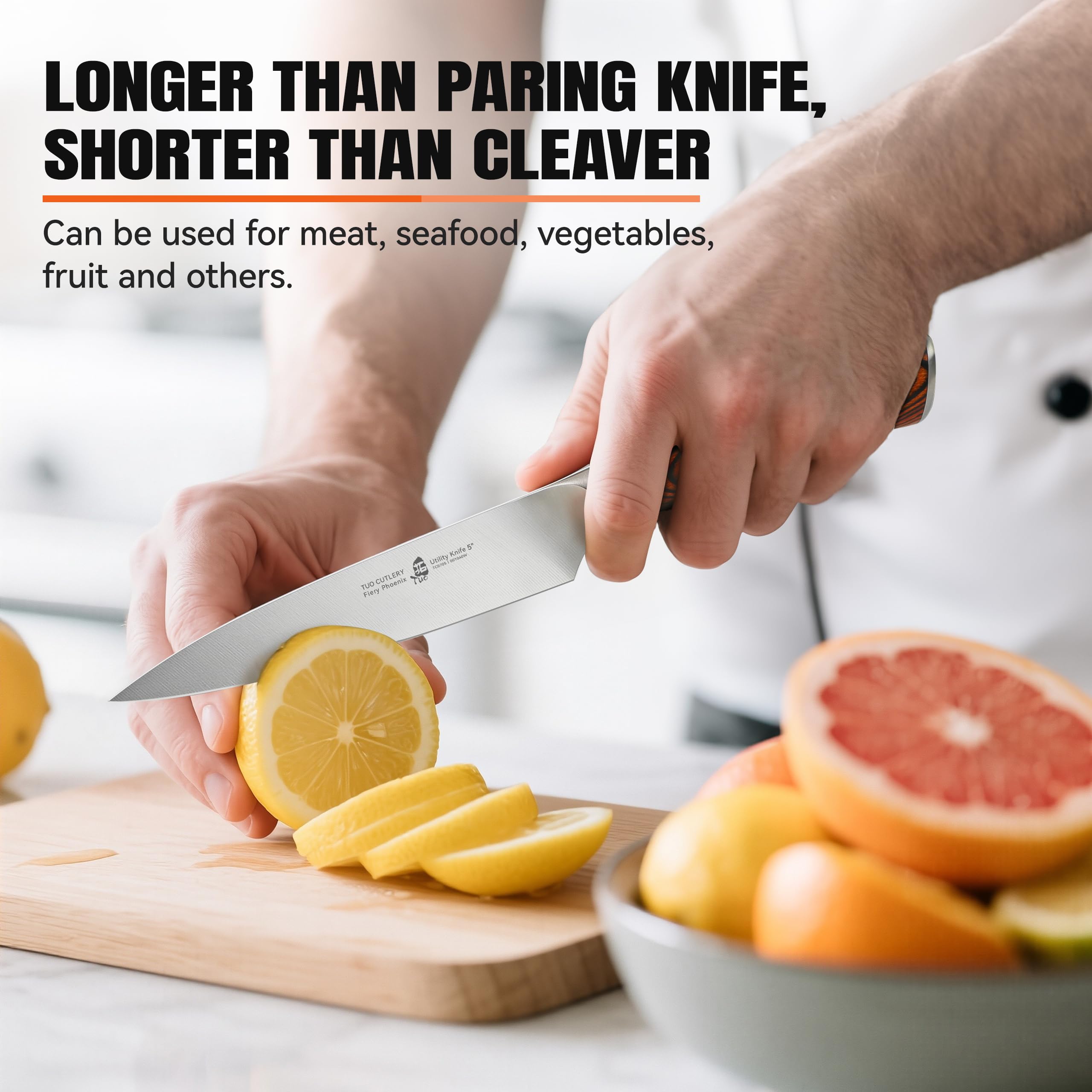 TUO Fiery Phoenix polished bolster supports secure pinch grip.