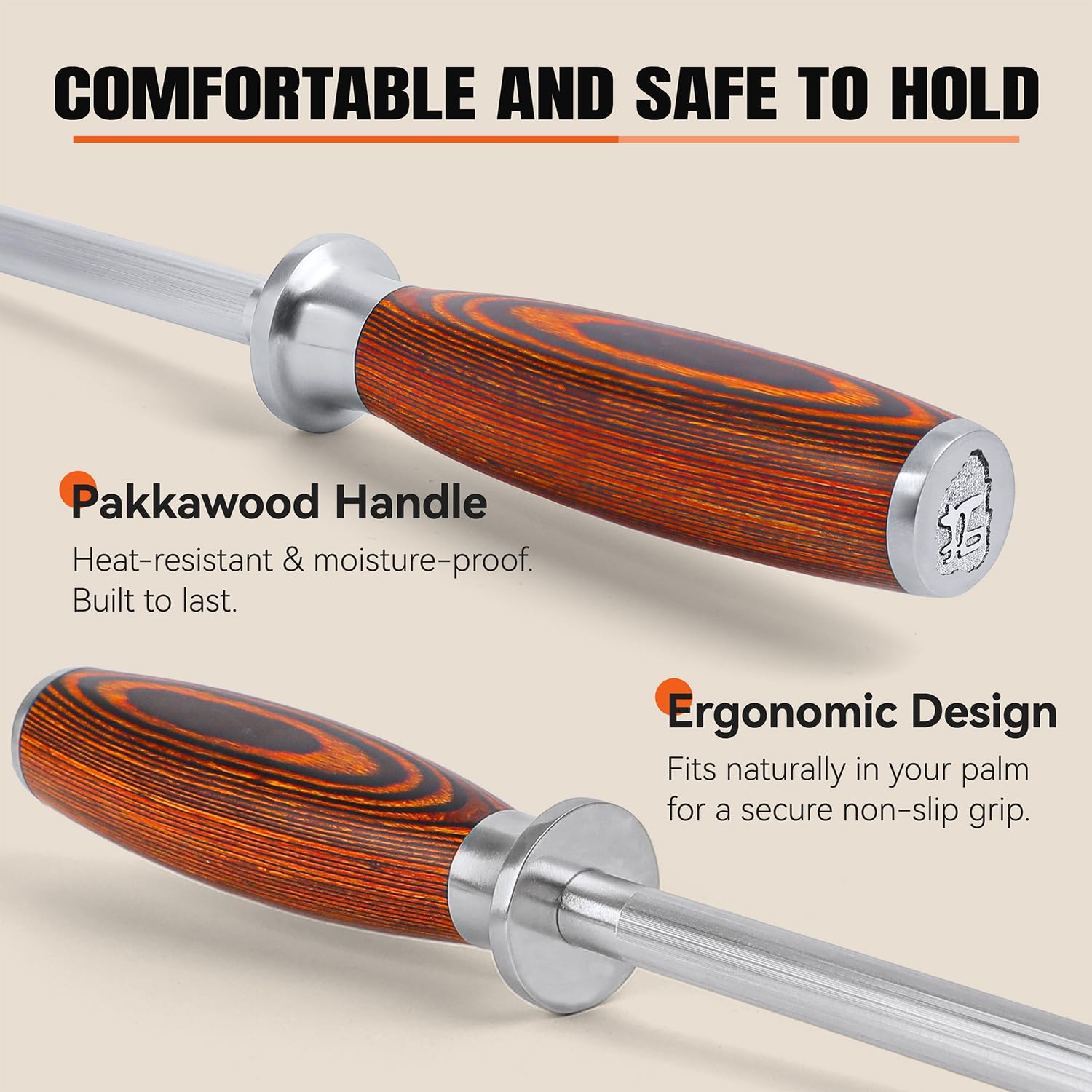 TUO honing rod ergonomic design ensures steady control during use.