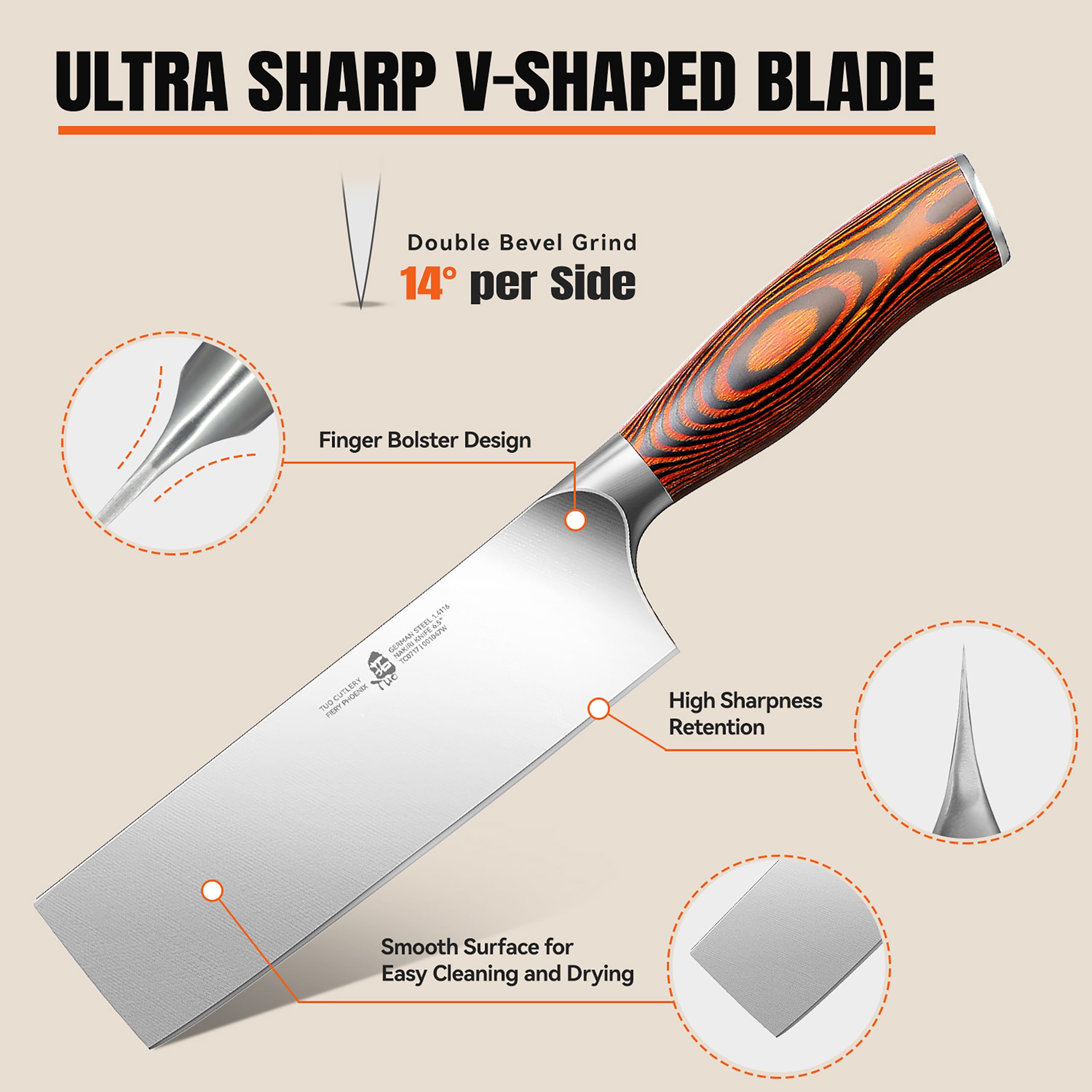 TUO Nakiri German high-carbon steel blade resists rust