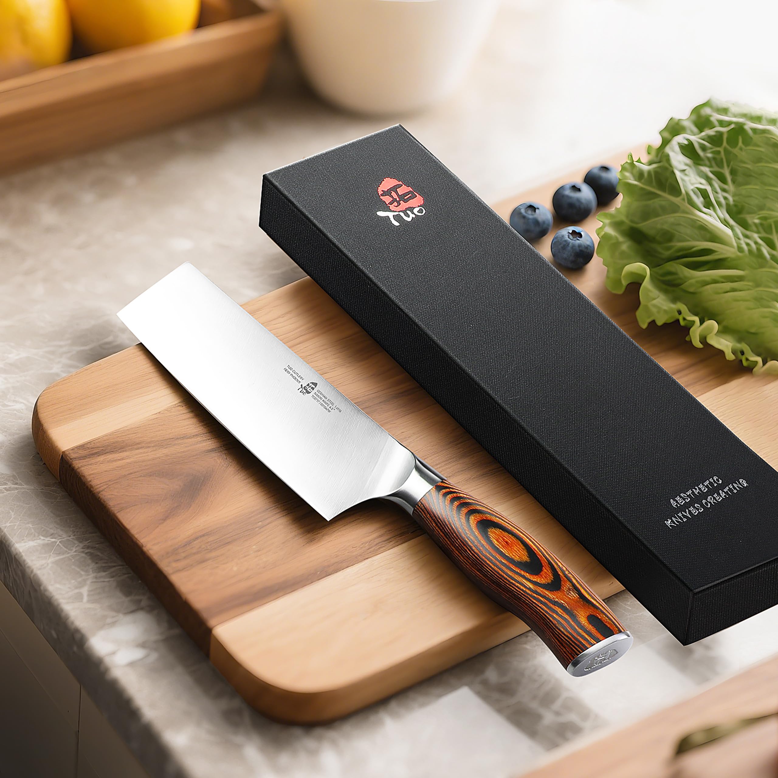TUO Nakiri knife ready for kitchen use in minutes