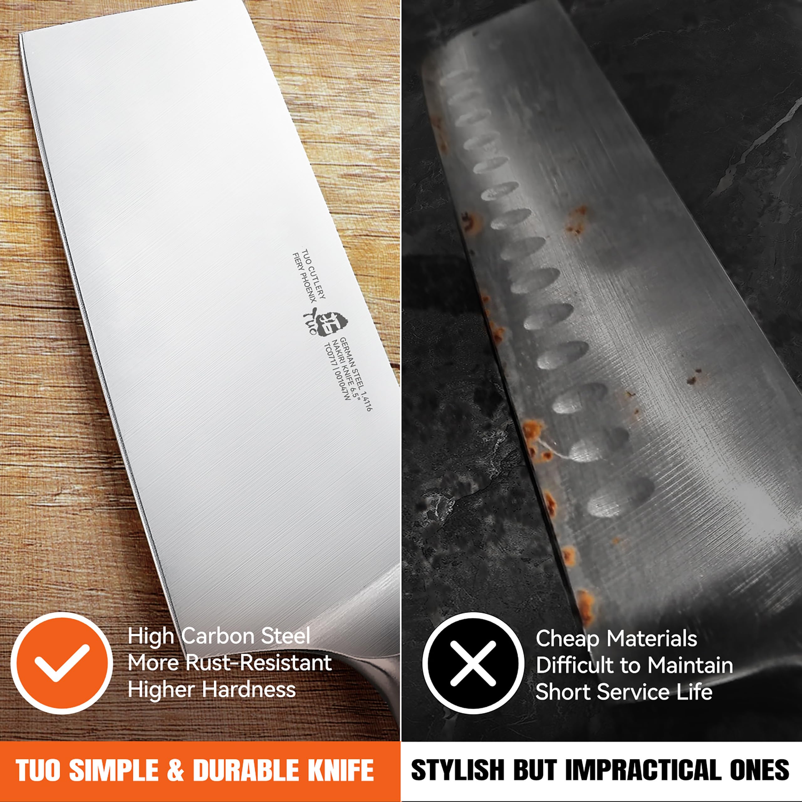 TUO Nakiri knife ideal for shredding carrots and slicing vegetables