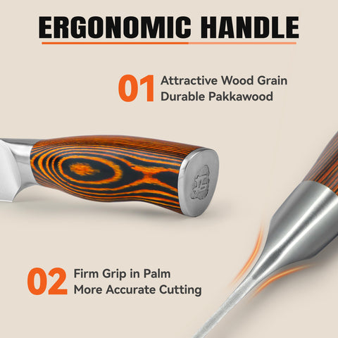 Polished pakkawood handle detail on TUO paring knife.