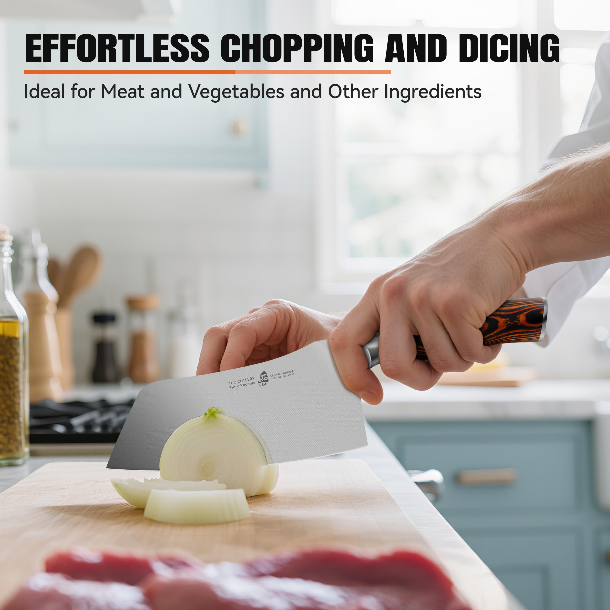 TUO cleaver crushing garlic with mid-blade for aromatics