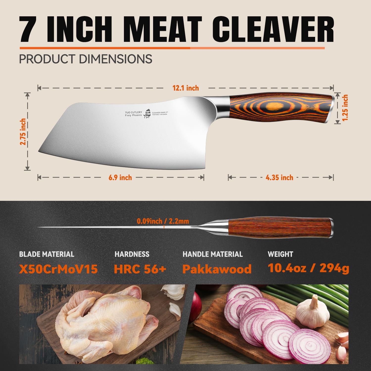 TUO cleaver in action slicing vegetables in a home kitchen