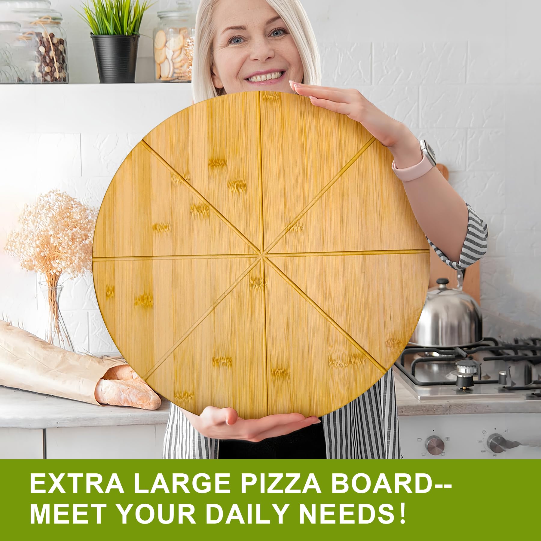 TUOCON bamboo round board used as serving board at a table setting