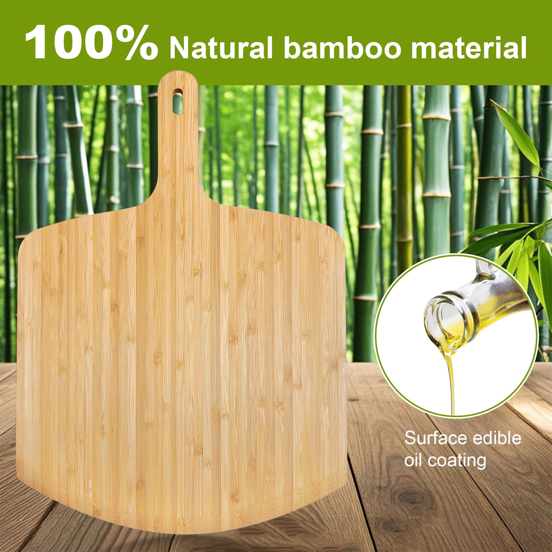 TUOCON bamboo paddle dusted with flour eases pizza launch.