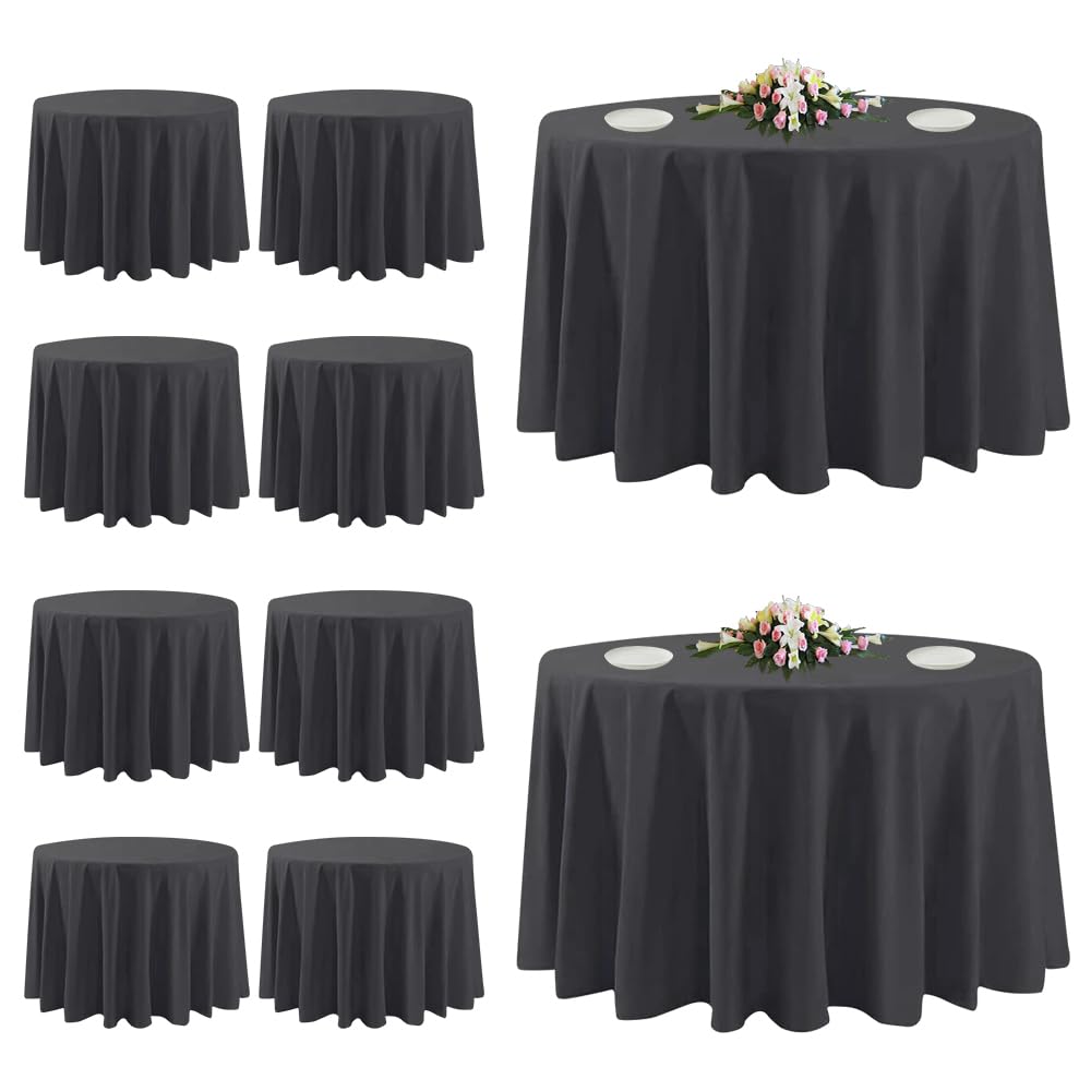 TUOTPE 10-pack black round tablecloths bundled for easy storage.