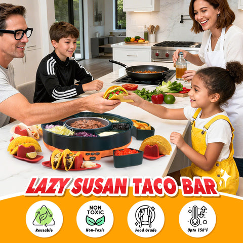 Tupoyi rotating taco bar tray keeps toppings accessible and organized.