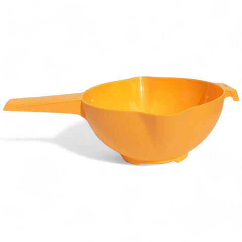 Tupperware 2 Quart Colander orange top view, dishwasher safe for easy cleanup