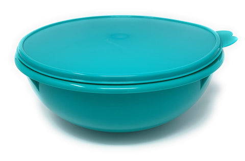 Tupperware Fix N Mix teal bowl top view showing 26-cup capacity for large batches