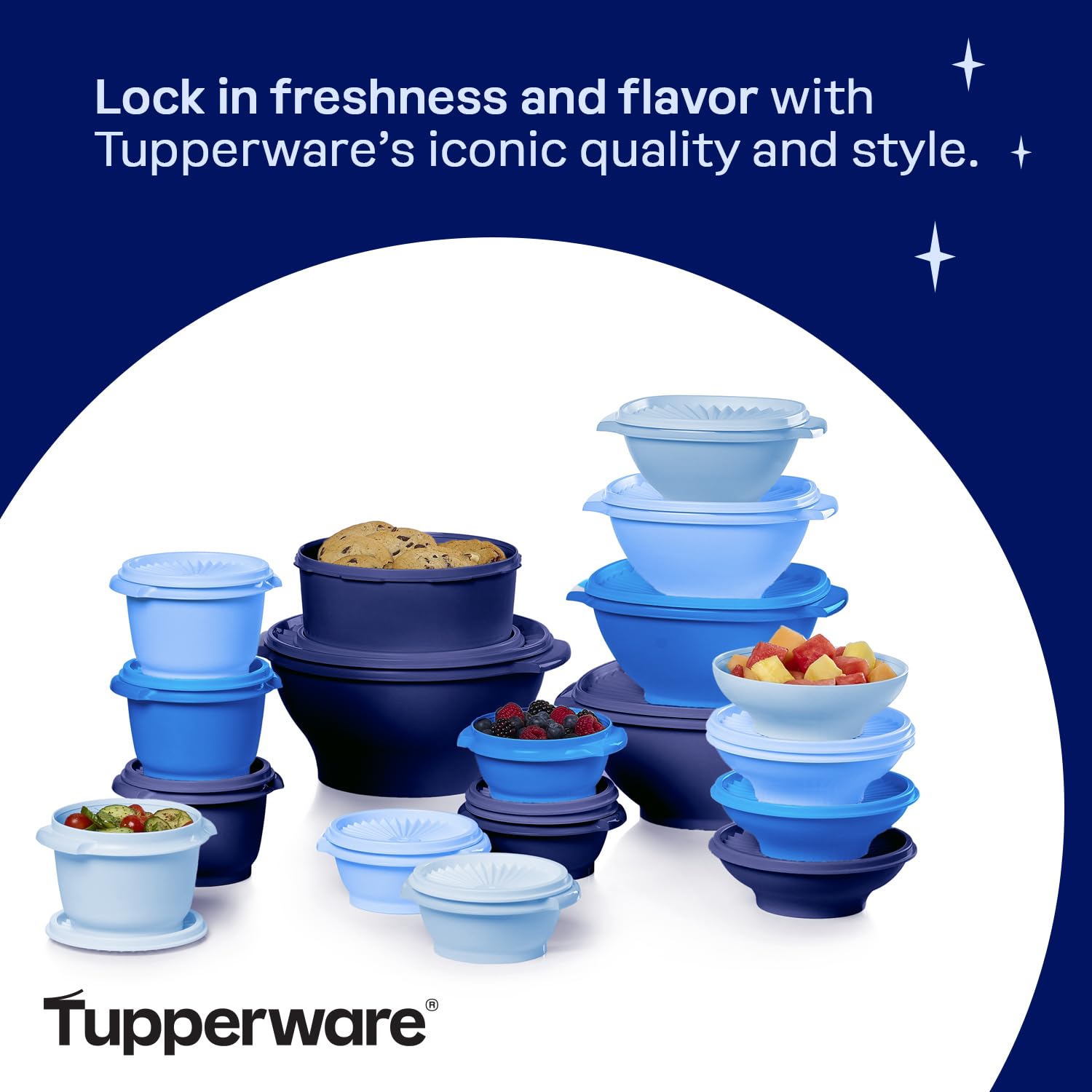 36-piece set includes 18 containers and 18 lids in vintage blue.