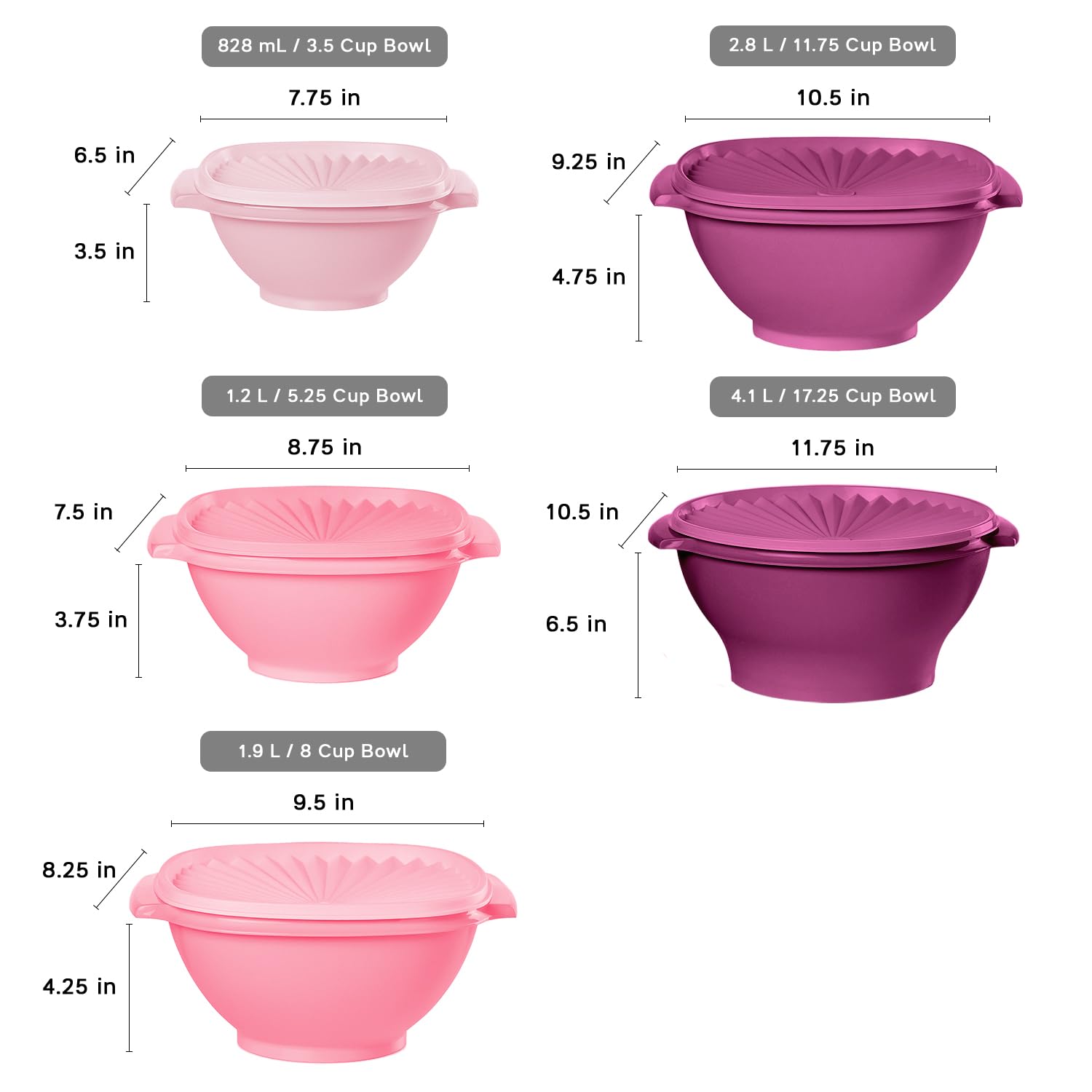 Tupperware Heritage Collection vintage pink bowls in dishwasher-safe, BPA-free set.