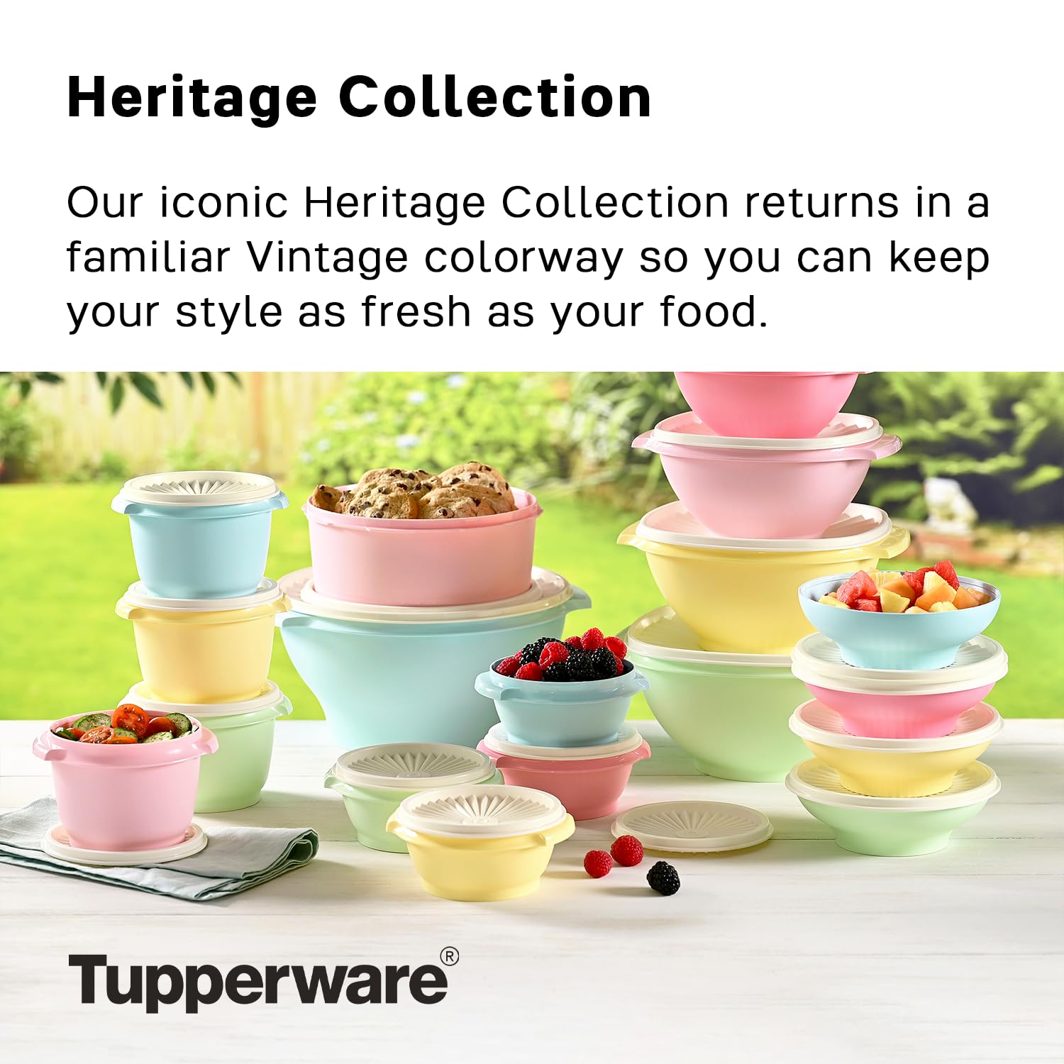 Tupperware Heritage canister demonstrates instant seal for secure snack storage.