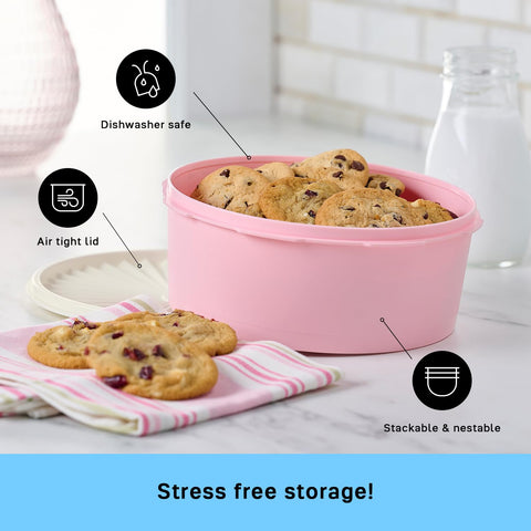 Tupperware Heritage canister stacks neatly with others for organized pantry storage.