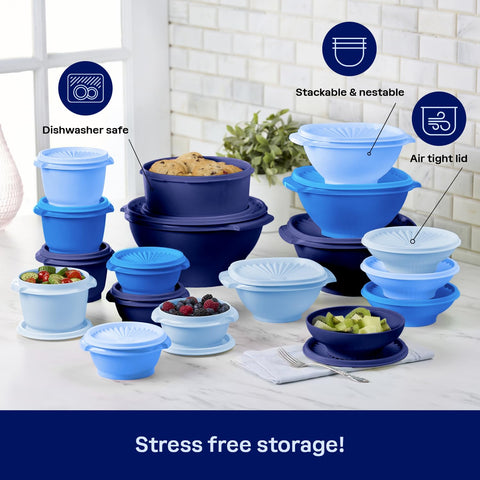 Nestable design lets you stack with other sizes for compact storage.