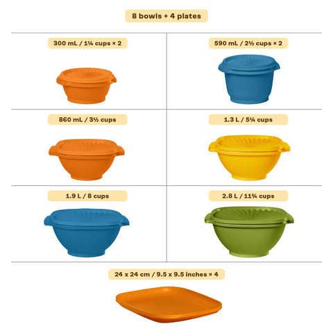 Tupperware Heritage Retro color palette display showing bold apricot, tangelo, basil, peacock hues