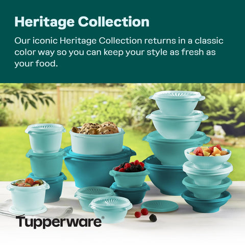 Close-up of Tupperware Heritage sunburst lid design on vintage green lid.