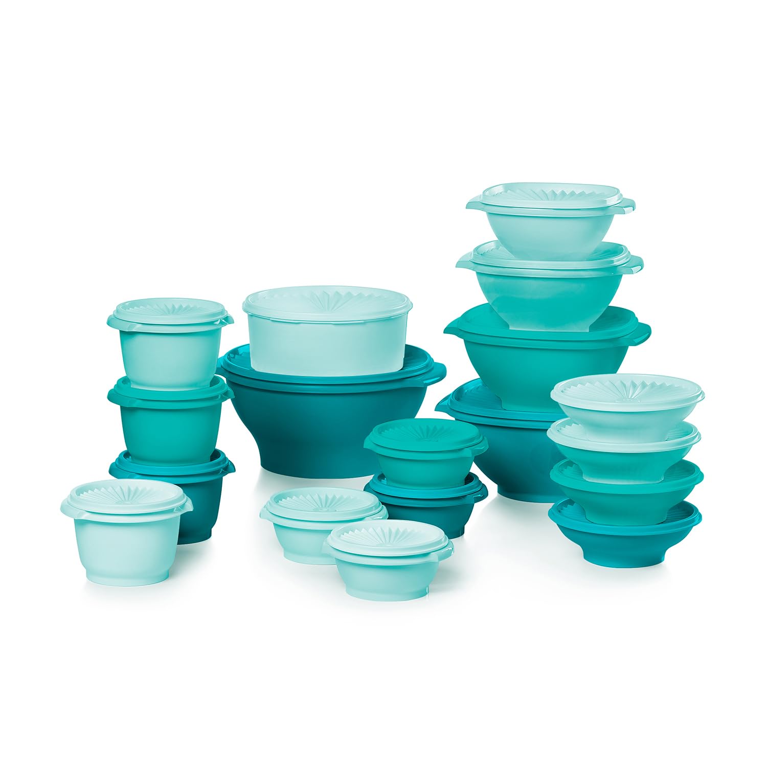 Tupperware Heritage vintage green bowls with sunburst lids, locks in freshness for fridge storage.