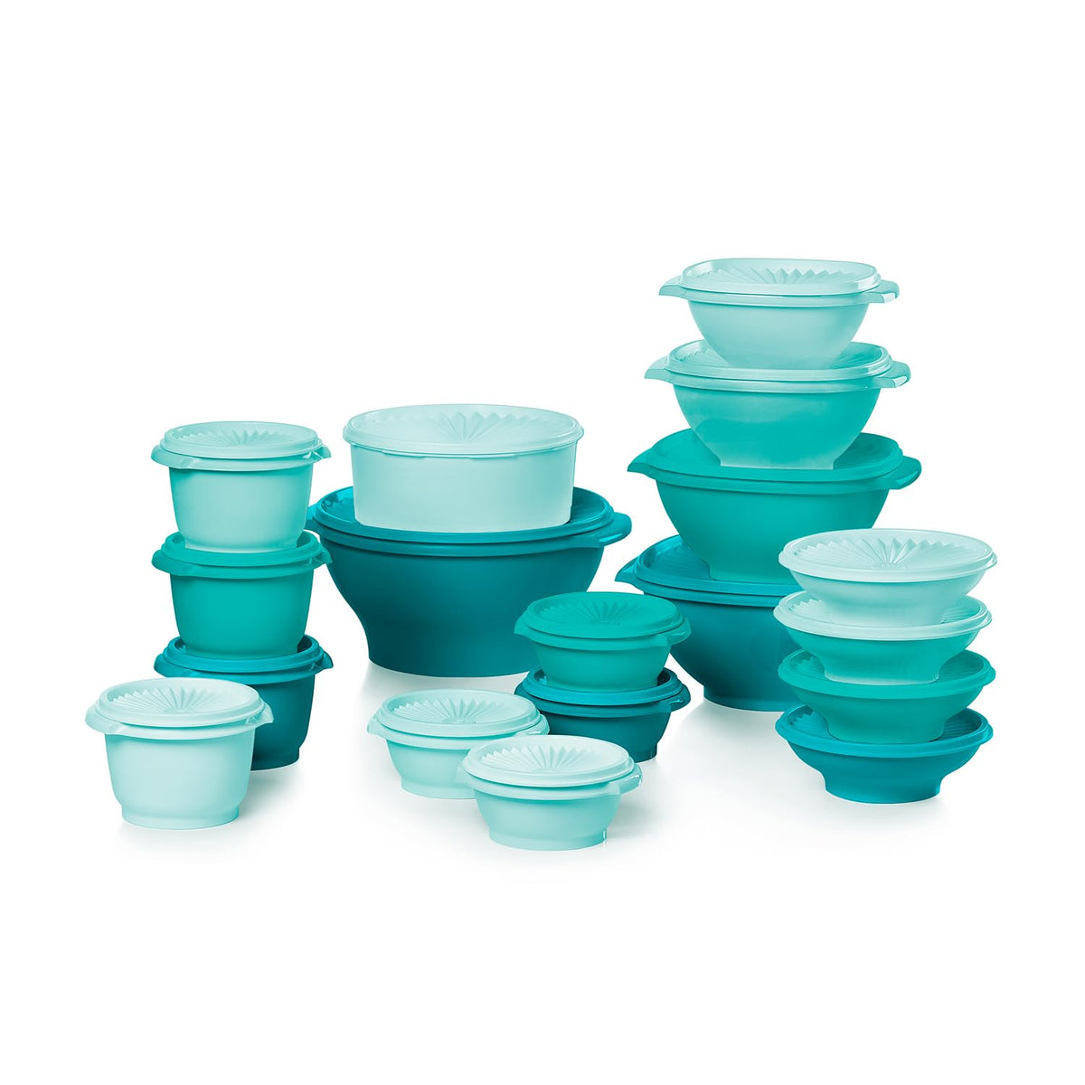 Tupperware Heritage vintage green bowls with sunburst lids, locks in freshness for fridge storage.