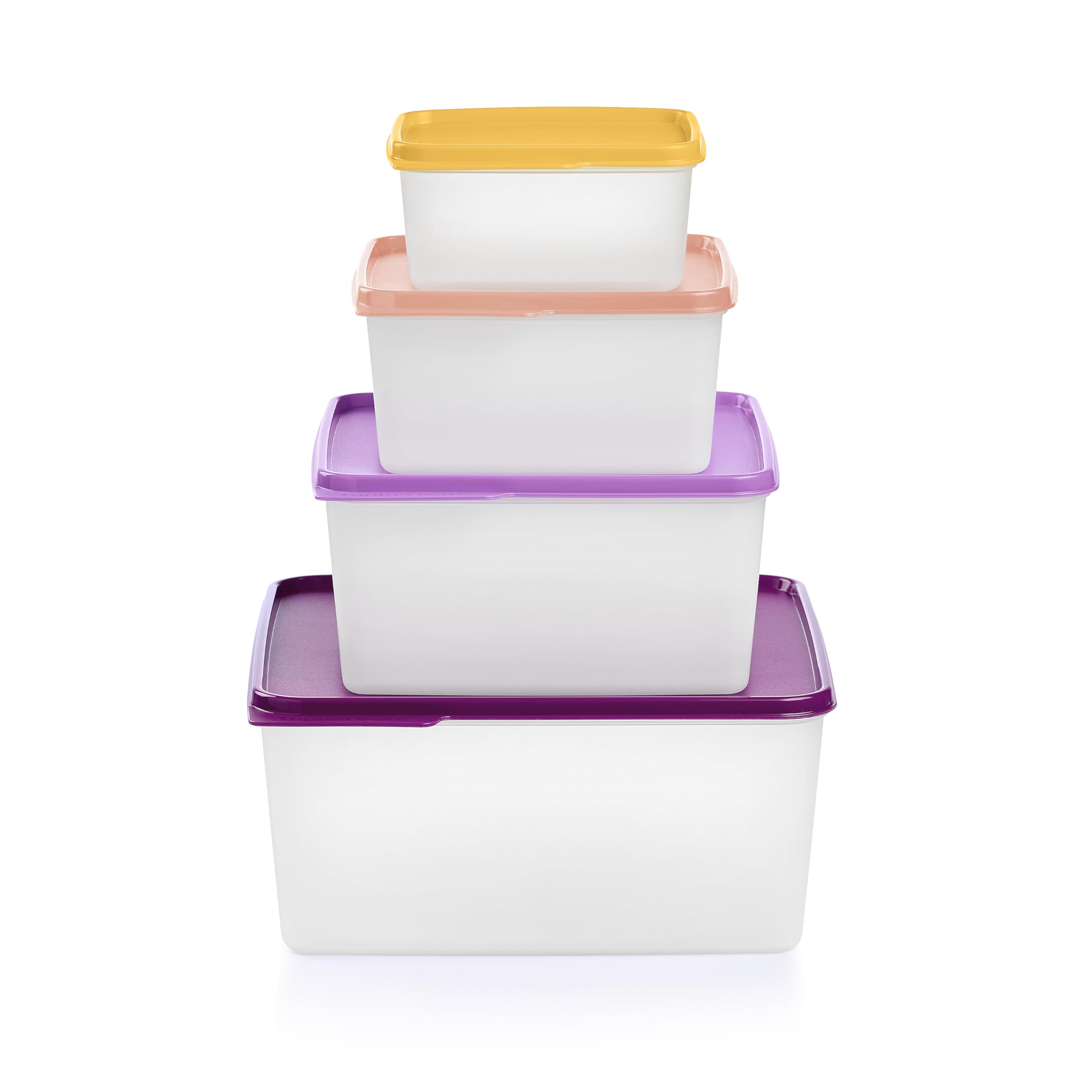 Tupperware Keeptabs four containers with colorful lids for organized fridge storage