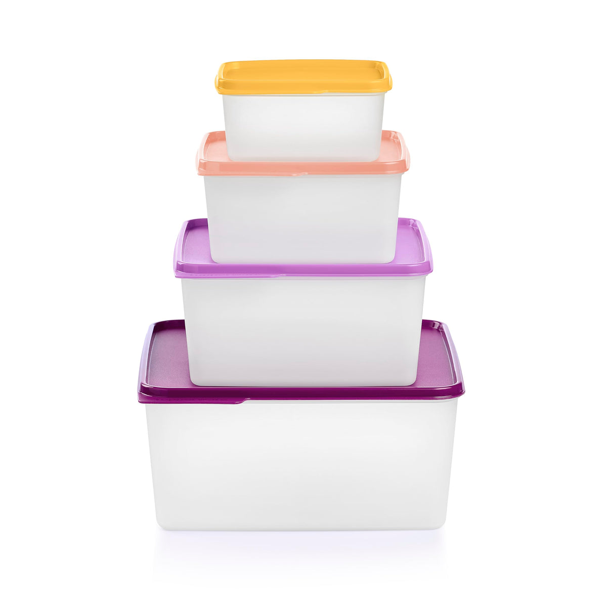 Tupperware Keeptabs four containers with colorful lids for organized fridge storage