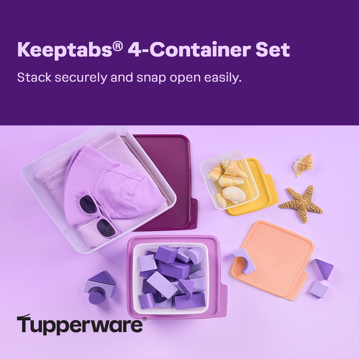 Tupperware Keeptabs multi-color lids enable easy sealing and quick content identification