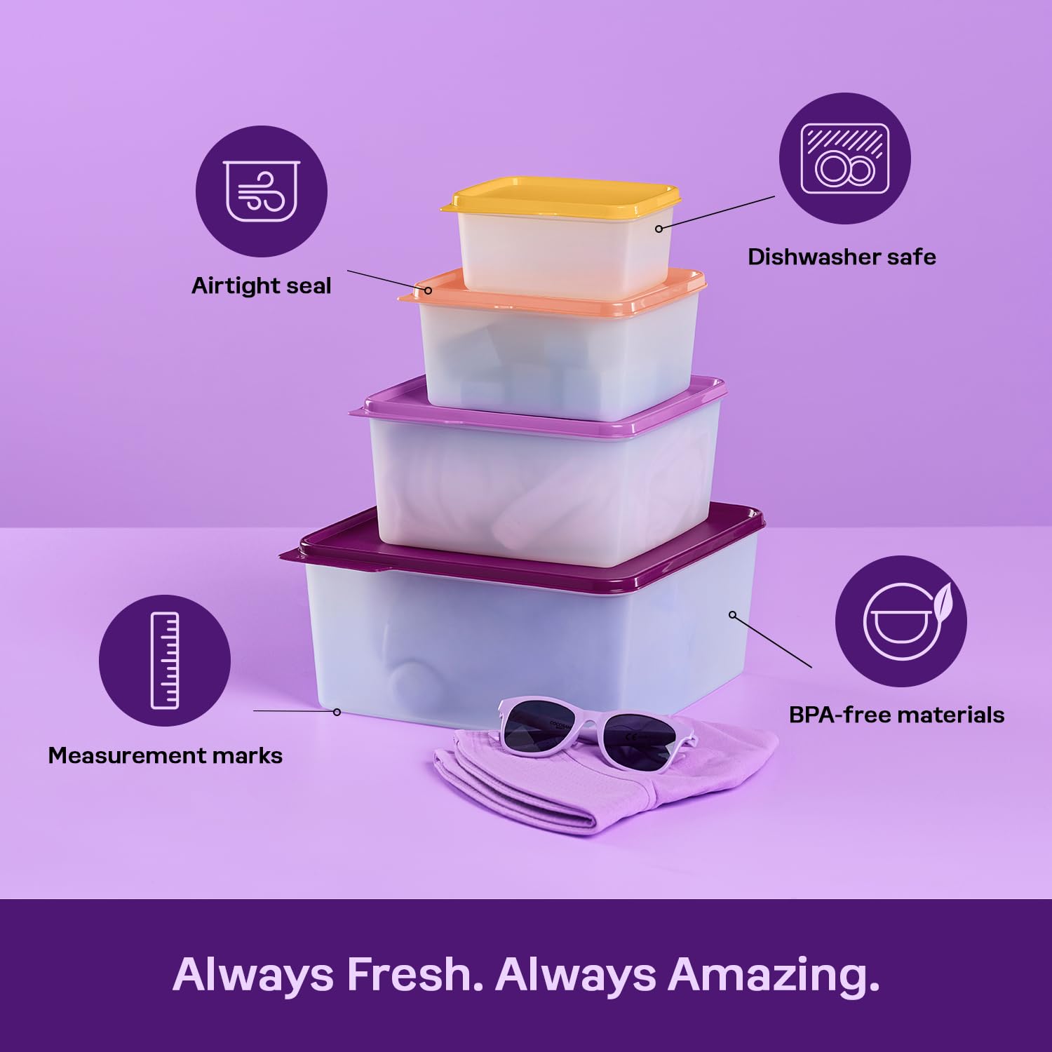 Tupperware Keeptabs nestable design saves cabinet space when not in use