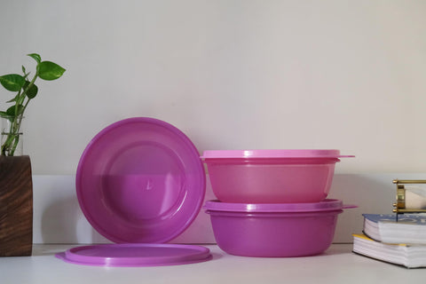 Tupperware Leftover Bowl Set nests for compact, space-saving storage