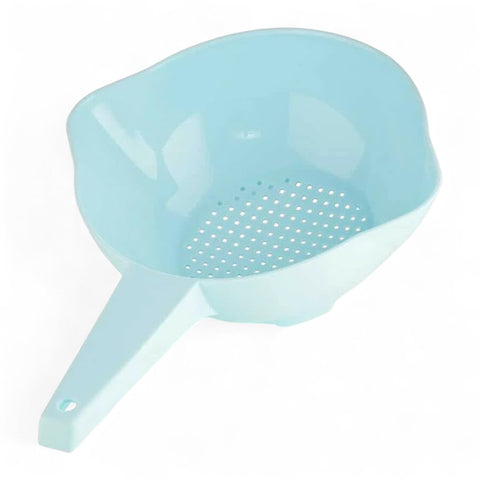Tupperware small 1-quart colander with light blue handle for safe hot-drain