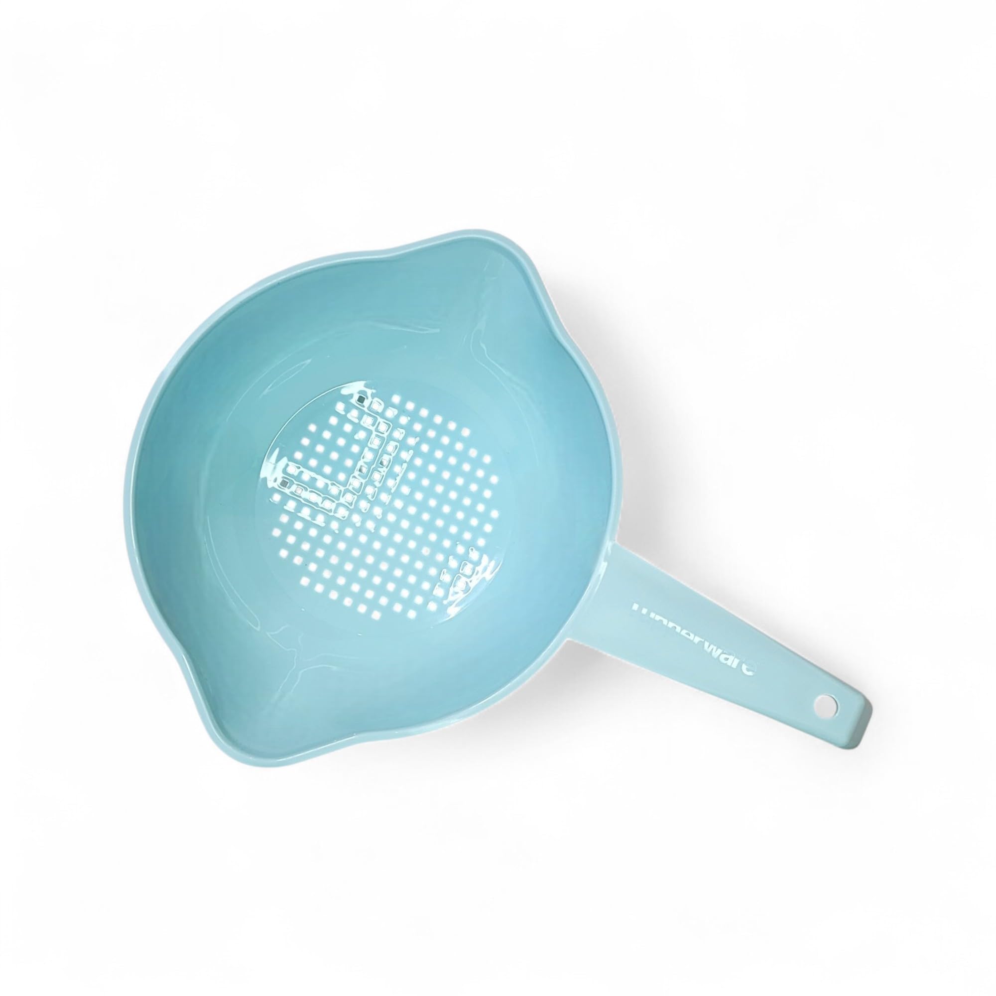 Tupperware light blue colander drains pasta and vegetables efficiently