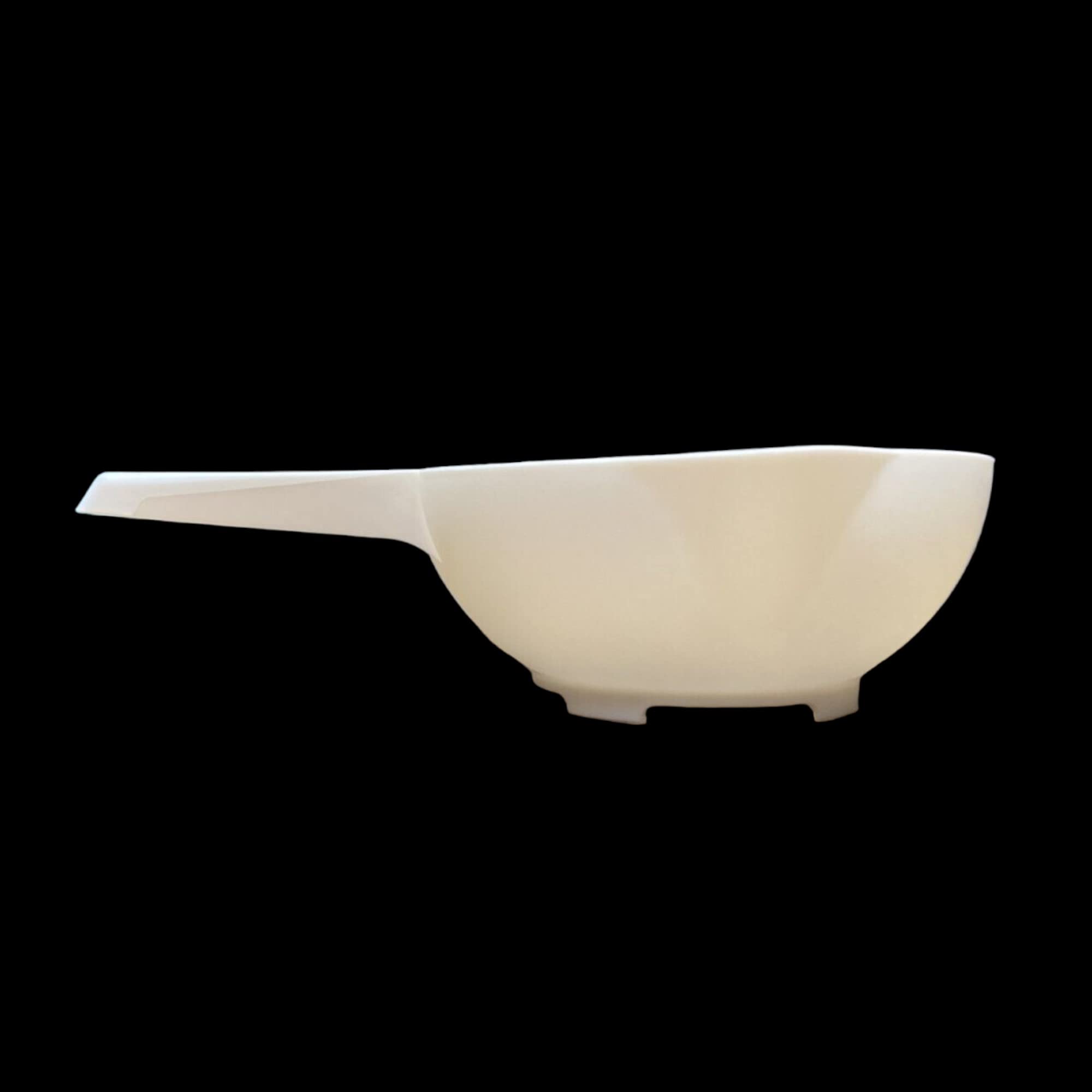 Tupperware Strainer 1 Qt Bright White side view with dual pour spouts for versatile left or right use.