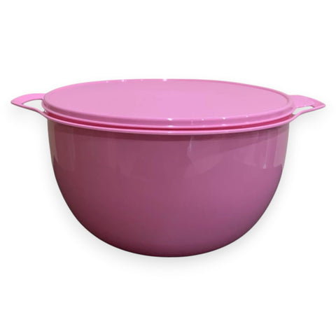 Tupperware Thatsa Mega Bowl pink lid, ideal for large batch salads or snacks.