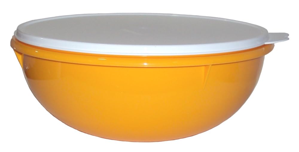 Tupperware Fix N Mix Bowl harvest yellow with seal, ideal for large prep and storage.