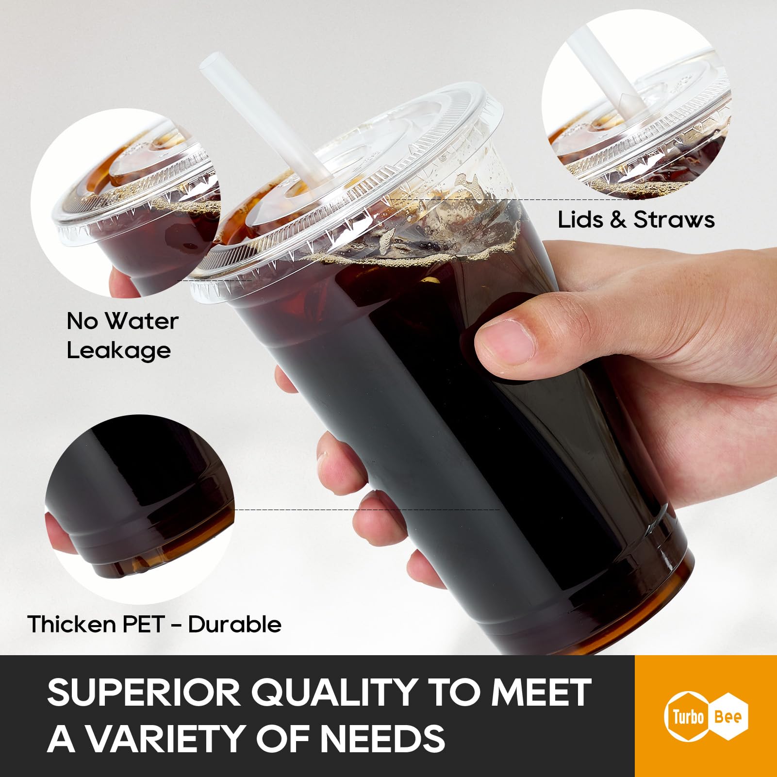 Turbo Bee disposable to-go cups with splash-proof lids for easy transport.