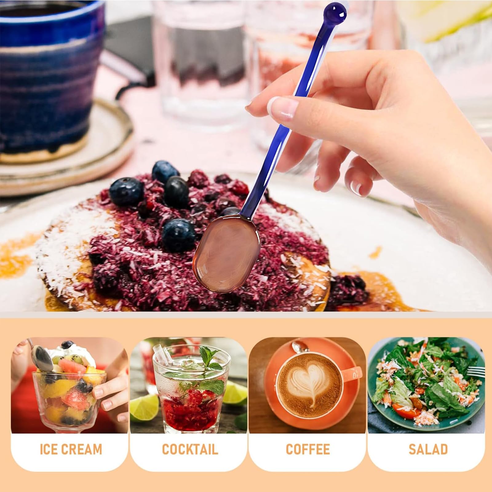 Turbokey glass spoon stirring hot tea and coffee