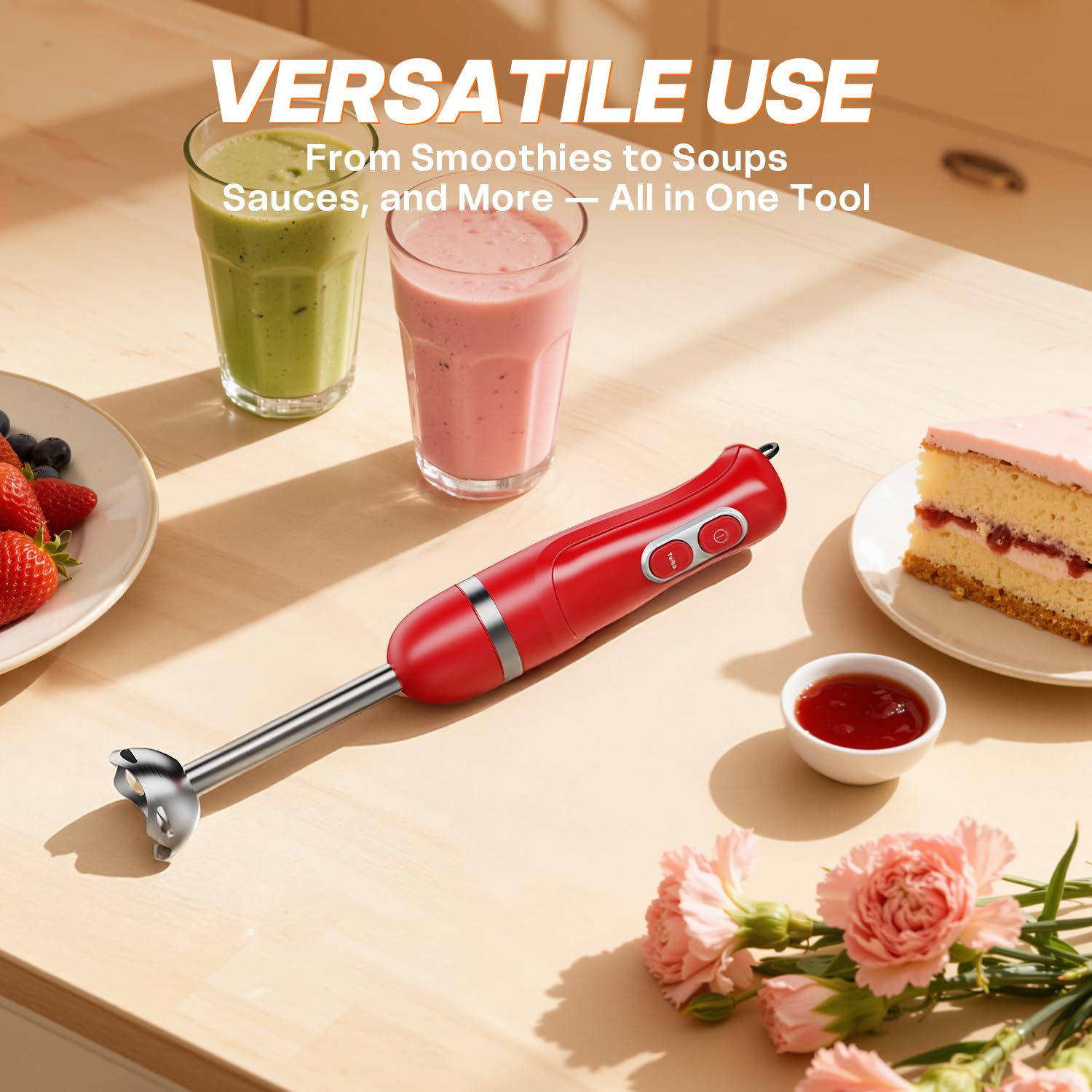Turelar ergonomic non-slip handle reduces fatigue during blending.