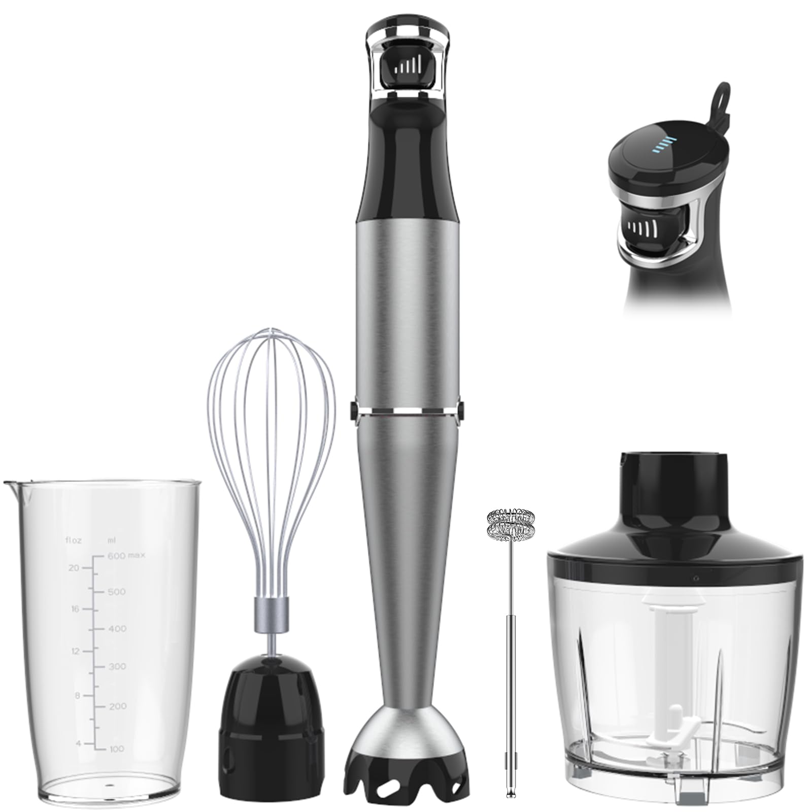 Turelar immersion blender 1100W motor powers quick, smooth purees.