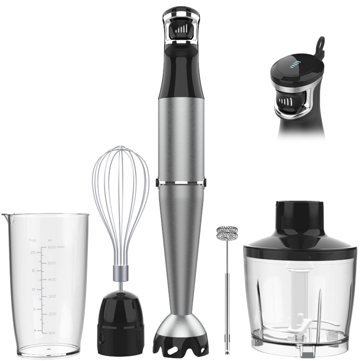 Turelar immersion blender 1100W motor powers quick, smooth purees.