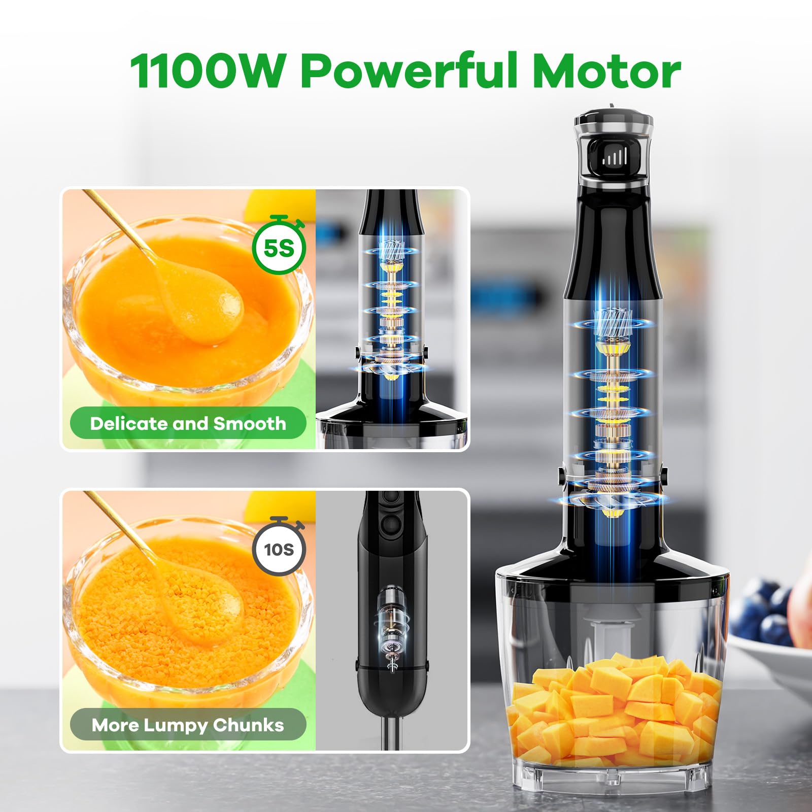 Turelar with chopper attachment enables fast ingredient prep.