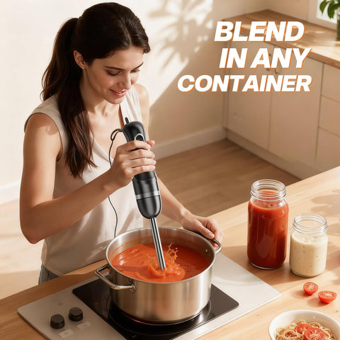 Turelar fits in most bowls and pots for versatile blending
