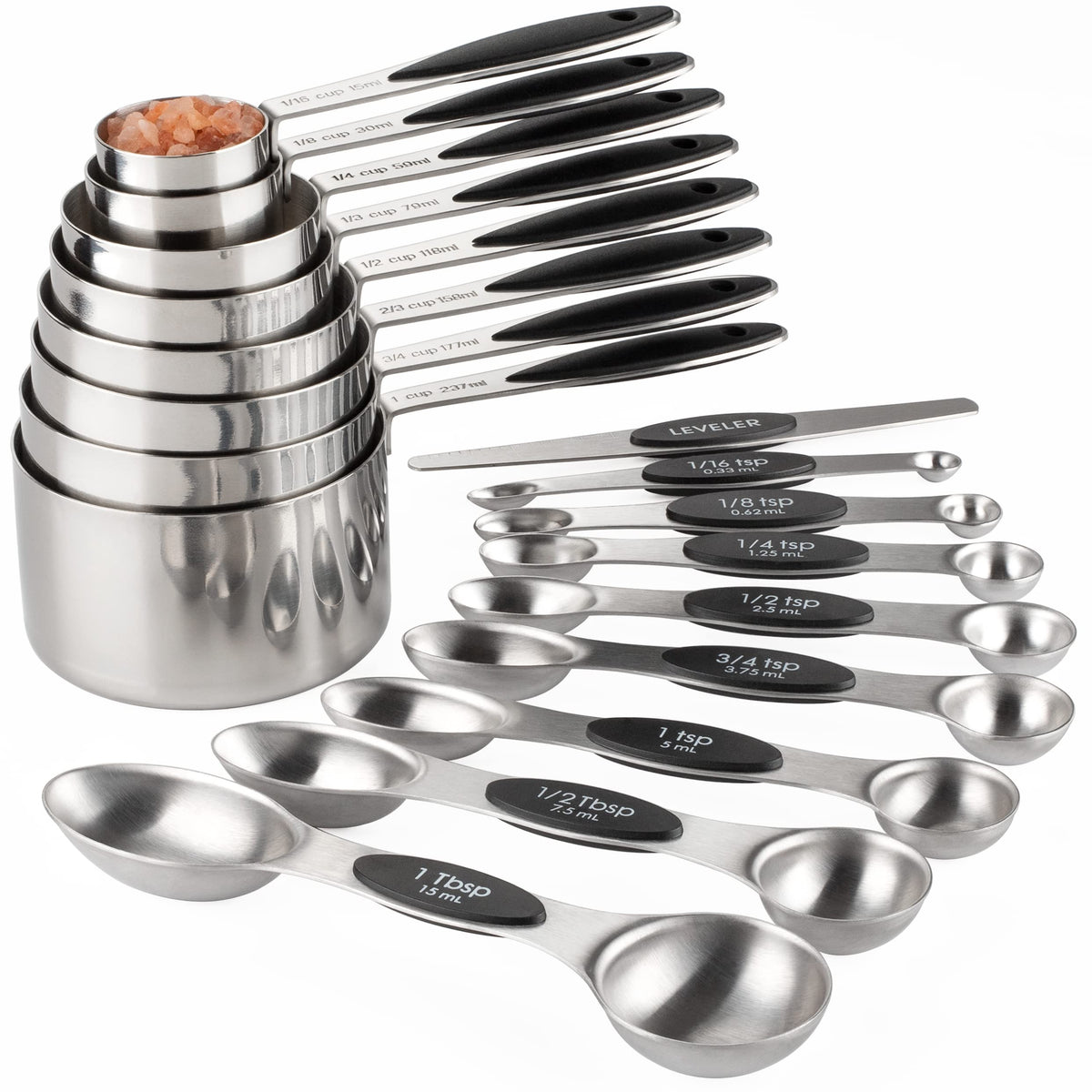 Turewin measuring cups and spoons set with eight cups for precise measurements.