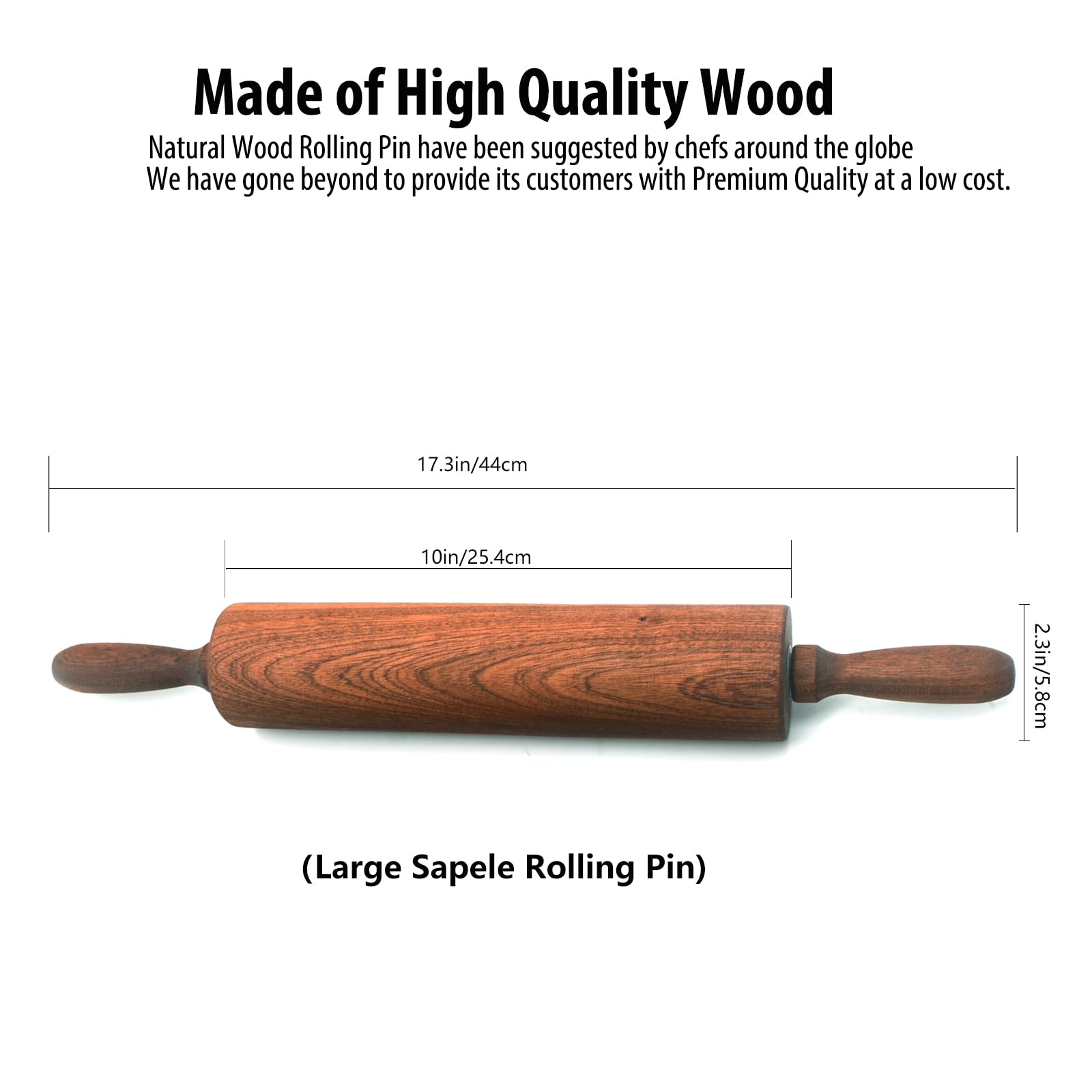 TUSIWIT 17.3-inch rolling pin is ideal for large dough sheets and pies.