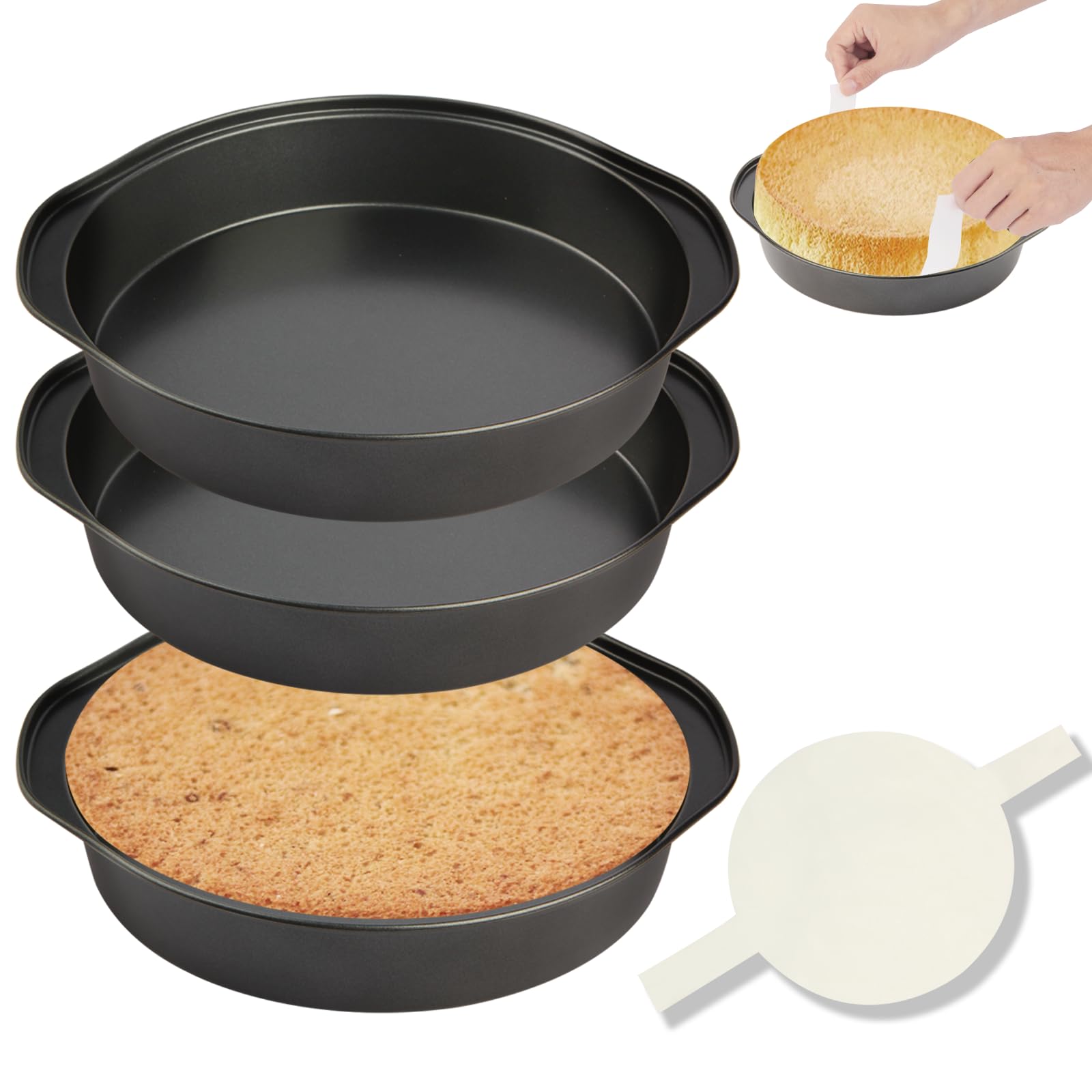 Tutikuki 8-inch round cake pan top view promotes even baking and uniform color.