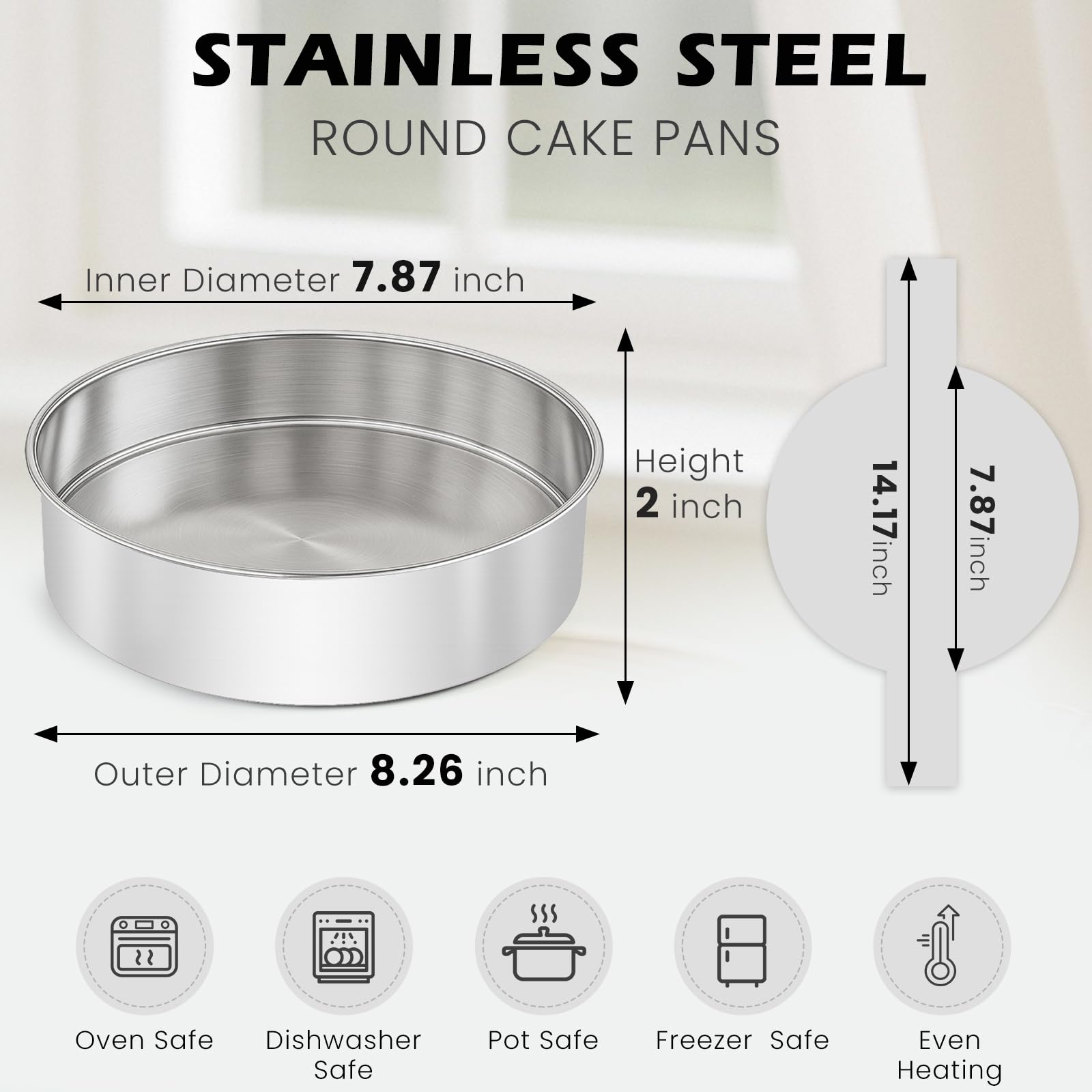 Tutikuki 8in cake pan set side angle highlighting sturdy walls.