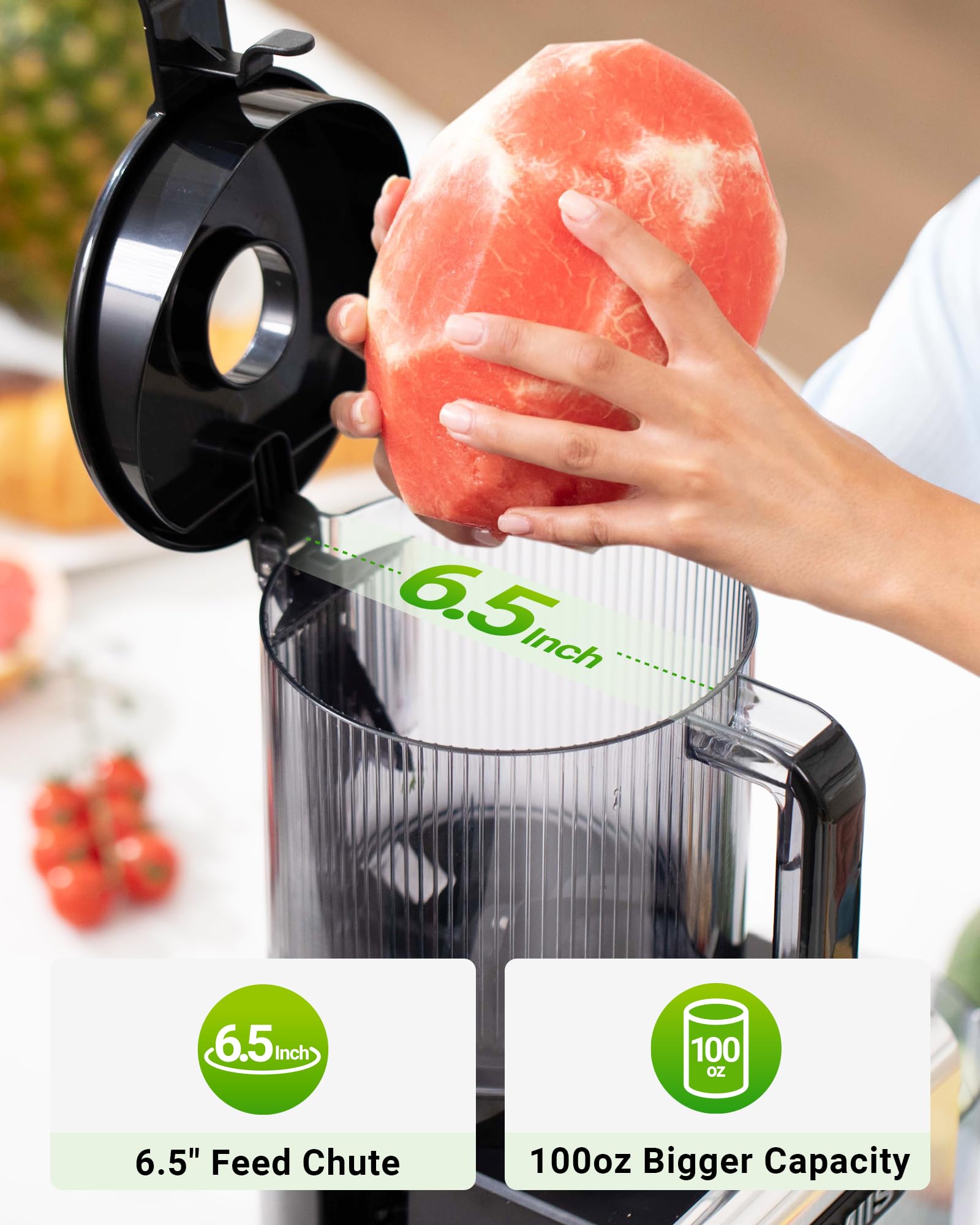 TUUMIIST 100oz hopper enables batch juicing without refills