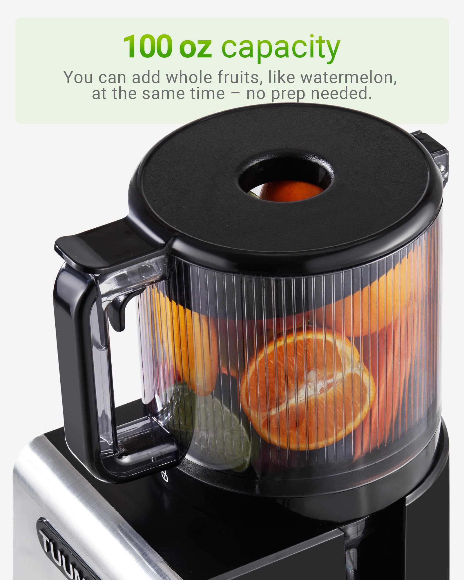 TUUMIIST 350W motor delivers quiet, steady power for juicing